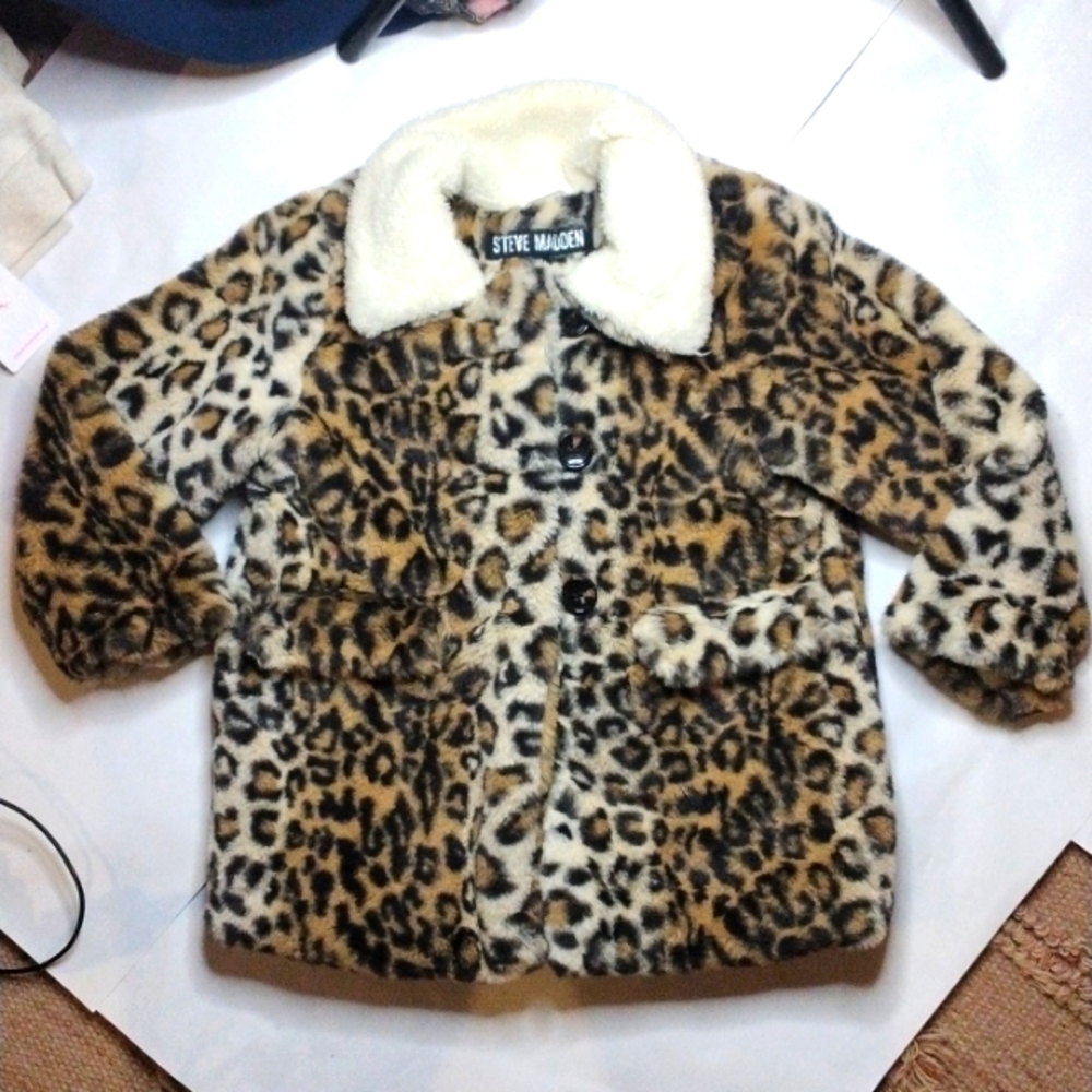 STEVE MADDEN GIRLS LEOPARD PRINT FAUX FUR winter COAT SZ. 4